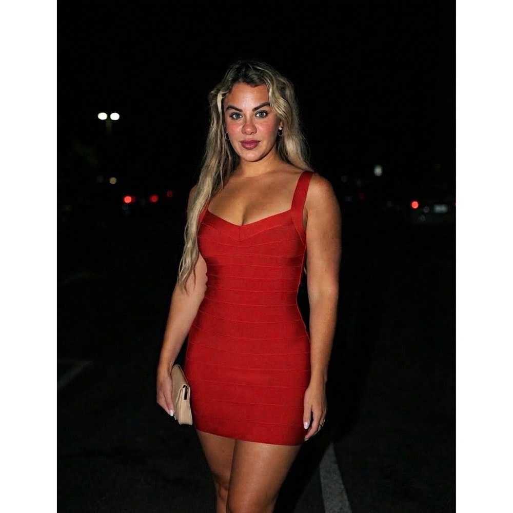 ROMWE Red V-Neck Strappy Sleeveless Bodycon Mini Dress Zip 2XL – New